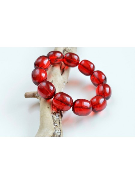 Red Nylon Braided Bracelet with Amber Beads from Mexico - Amber Passion